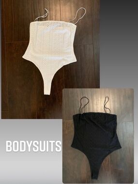 Love Tree White and Black Eyelet Ribbed Bodysuit Set